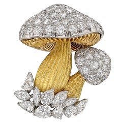 Vintage Diamond Gold Platinum Mushroom Brooch