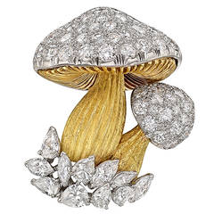 Diamond Gold Platinum Mushroom Brooch 7