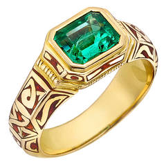 Otto Jakob Colombian Emerald Enamel Gold Dress Ring