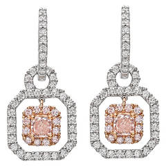 Pink and White Diamond Gold Drop Earrings