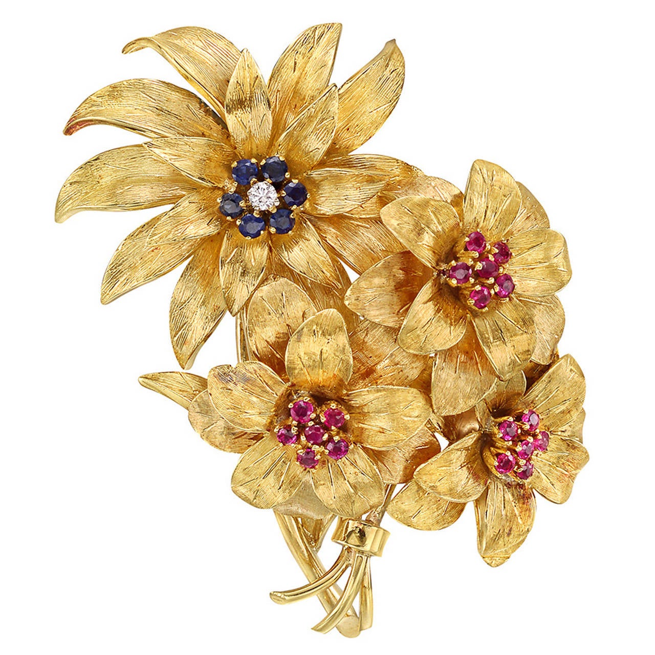Tiffany & Co. ​Gemstone Gold Flower Brooch