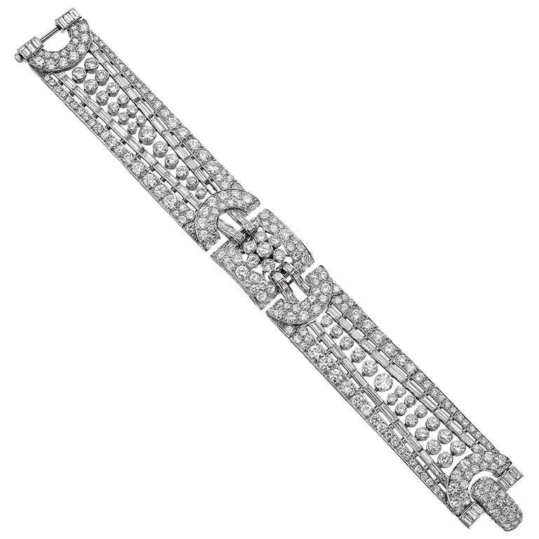 Wide Diamond Platinum Bracelet at 1stDibs