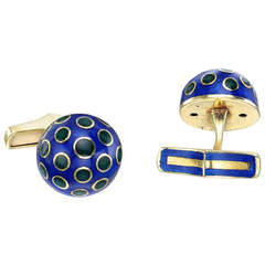 Vintage Van Cleef 
Arpels Spotted Enamel Gold Cufflinks
