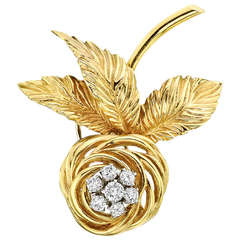 Van Cleef & Arpels Diamond Gold Rose Pin