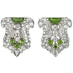 Paar Art Deco Peridot Diamant Kleiderspangen