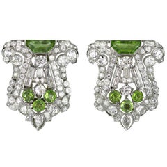 Pair of Art Deco Peridot Diamond Dress Clips