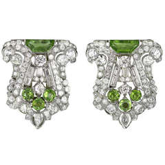Pair of Art Deco Peridot Diamond Dress Clips 5