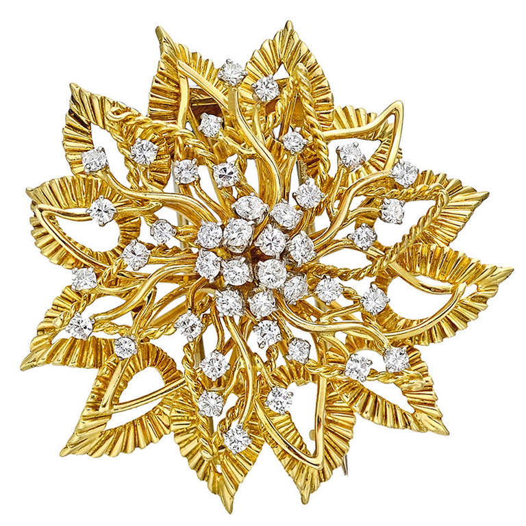 Boucheron Gold & Diamond Flower Brooch