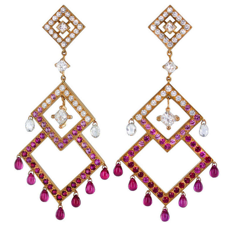Boucheron Ruby Diamond Pink Sapphire Chandelier Earrings