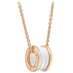 Bulgari B.Zero1 Pink Gold and White Ceramic Pendant Necklace