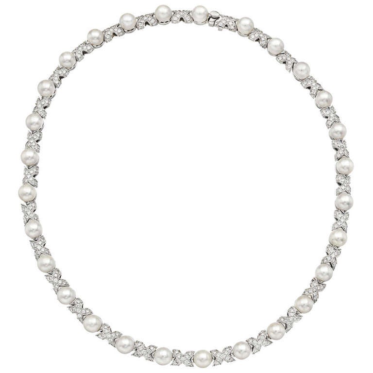Bulgari Pearl Diamond Collar Necklace at 1stDibs