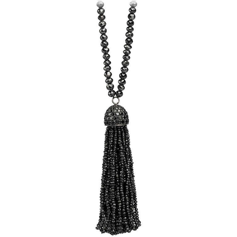 Ivanka Trump Long Black Diamond Bead Tassel Necklace