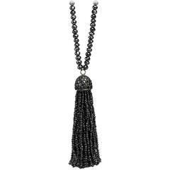 Ivanka Trump Long Black Diamond Bead Tassel Necklace