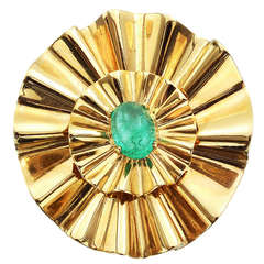 Mauboussin Retro Gold and Emerald Brooch