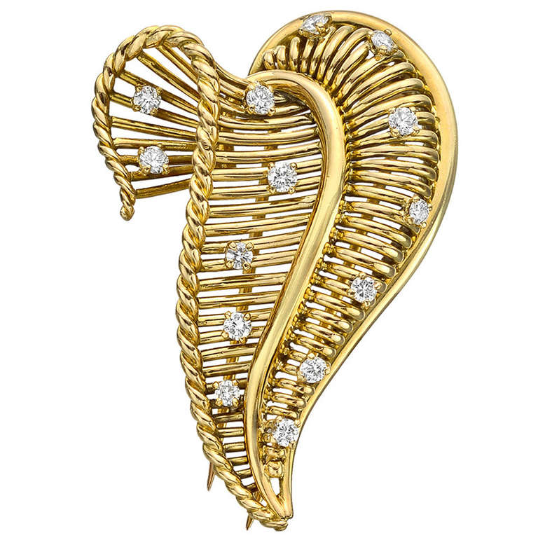 Mellerio Gold and Diamond Leaf Brooch