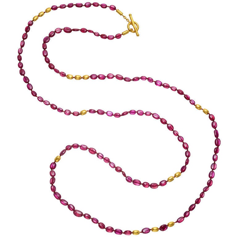 Yossi Harari ​Roxanne Ruby Bead and Gold Long Necklace