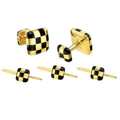 Angela Cummings Onyx and Gold Checkerboard Dress Set