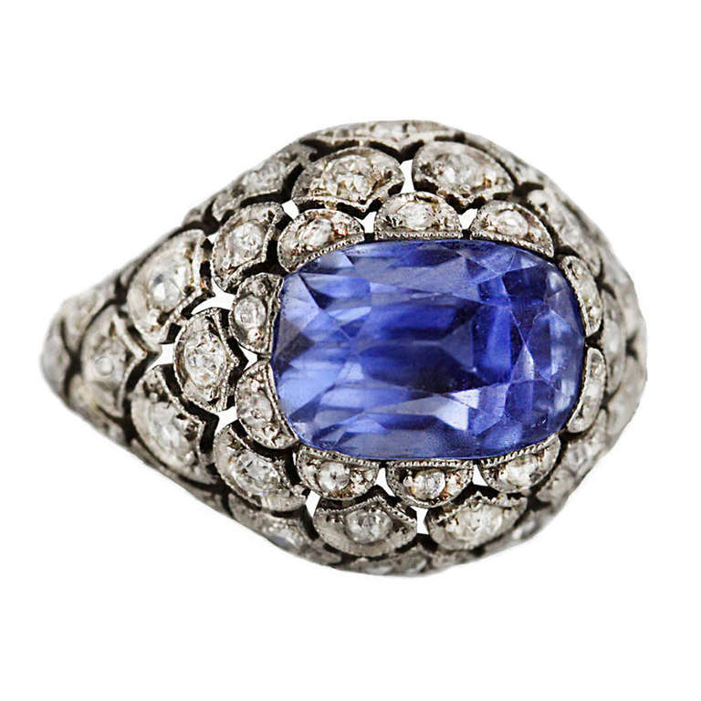 Edwardian 6.00 Carat Sapphire and Diamond Ring
