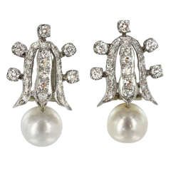 Ostier Pearl Diamond Drop Earrings