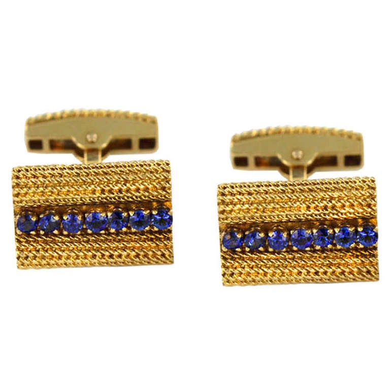 1950s Tiffany Sapphire Gold Cufflinks