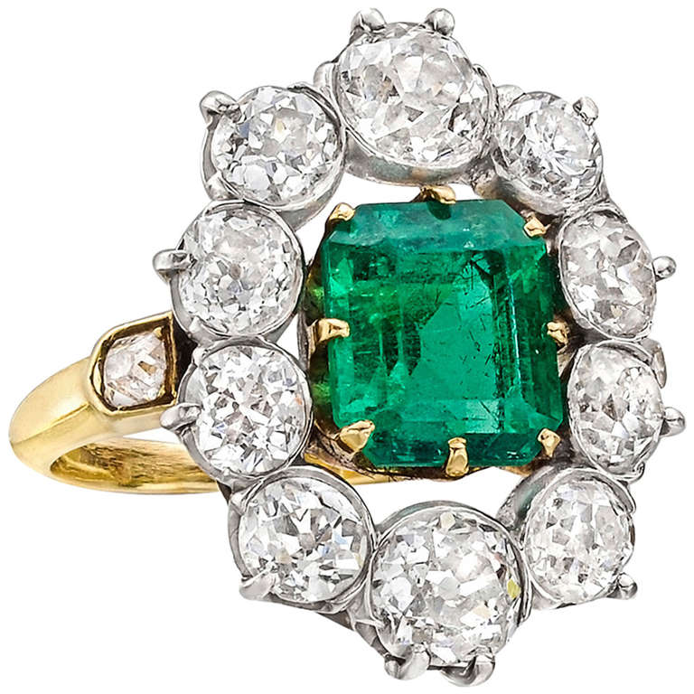 2.20 Carat Colombian Emerald Diamond Cluster Ring