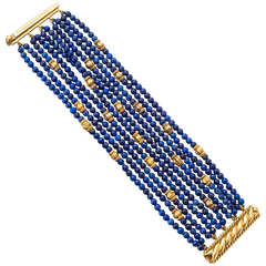 Verdura Lapis Gold Ten Strand Bead Bracelet