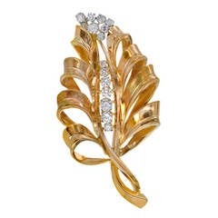 Boucheron Diamond Gold Leaf Brooch