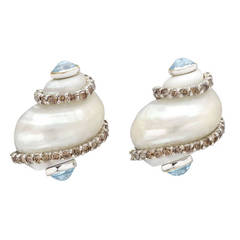 Seaman Schepps Turbo Shell Earclips with Blue Topaz and Brown Diamond