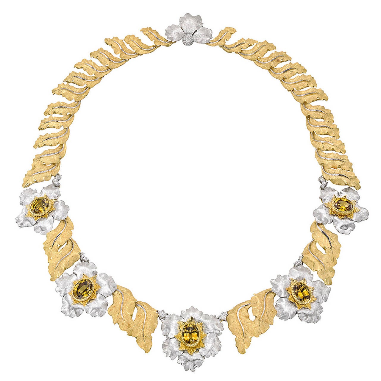 Buccellati Citrine Gold Foliate Link Necklace