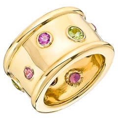 Chanel Peridot Pink Tourmaline Gold Wide Band Ring