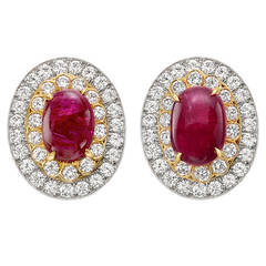 David Webb Cabochon Ruby Diamond Earrings