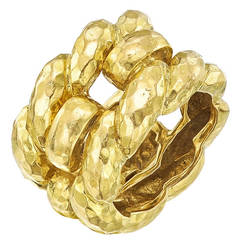 David Webb Hammered Gold Three Row Band Ring