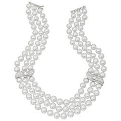 3-Strand South Sea Pearl & Diamond Necklace