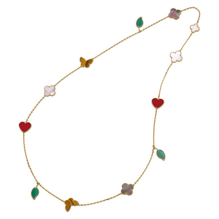 Van Cleef & Arpels Gold Gem-Set "Lucky Alhambra" Long Necklace