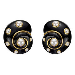 Verdura Black Jade  Pearl Shell Earclips