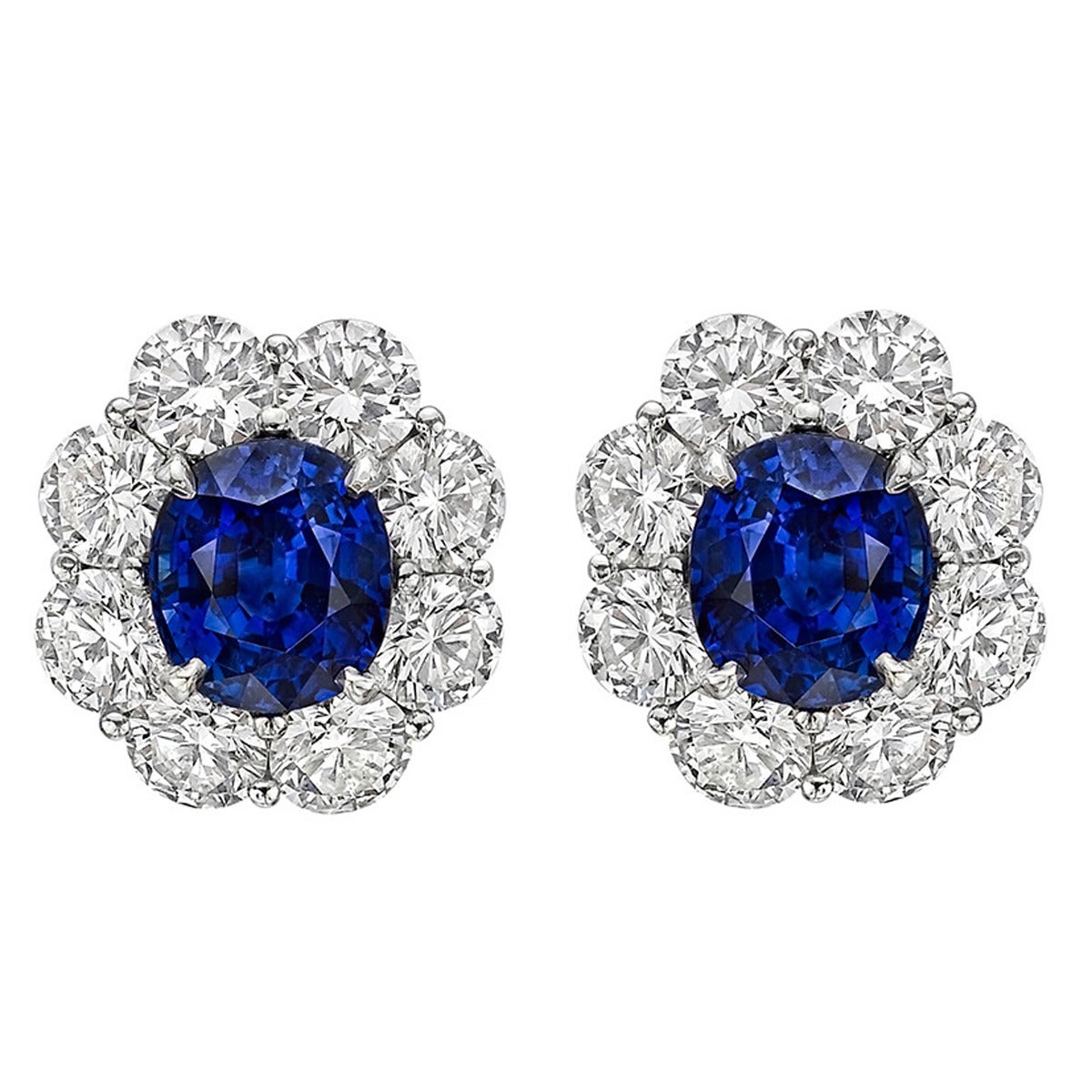 GIA Cert Sapphire Diamond Platinum Cluster Earrings