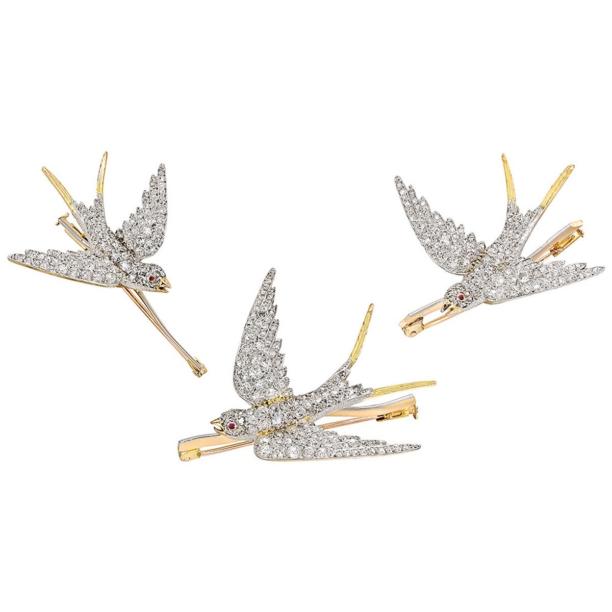 Victorian Set of Three Diamond Swallow Pins