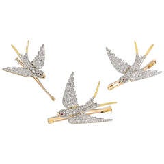 Antique Victorian Set of Three Diamond Swallow Pins