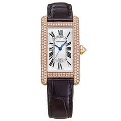 Cartier Lady's Rose Gold and Diamond Tank Americaine Medium Wristwatch