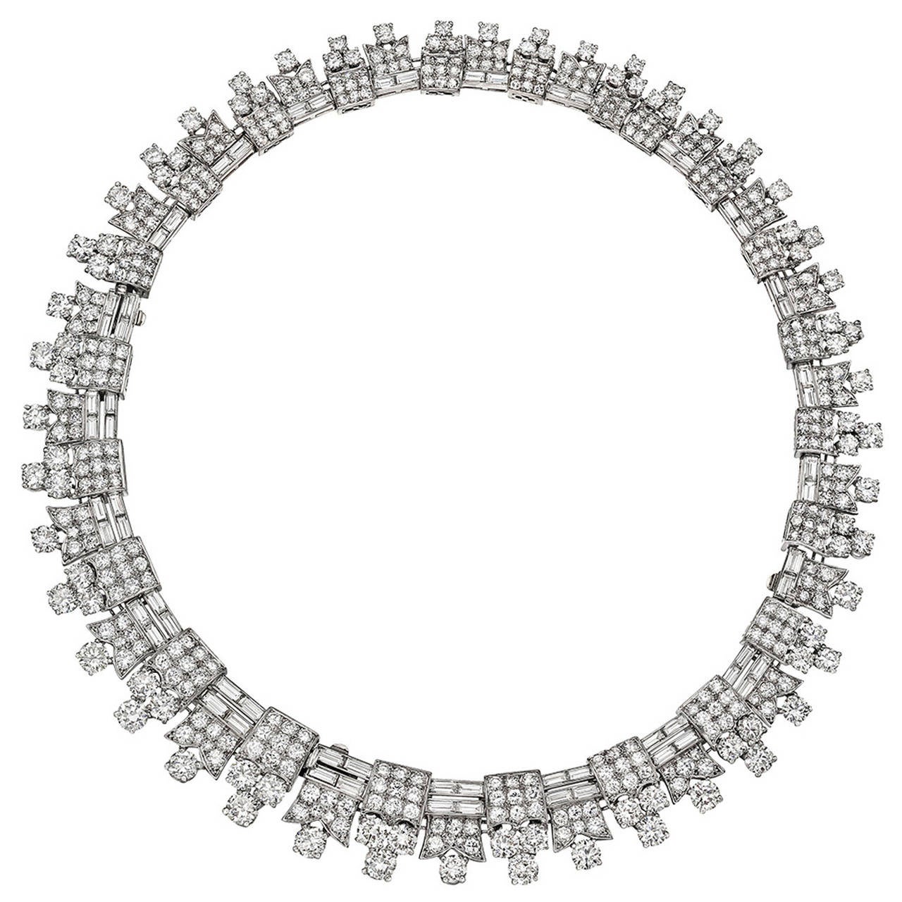 French Art Deco Diamond Platinum Fringe Choker Necklace