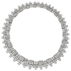 Antique French Art Deco Diamond Platinum Fringe Choker Necklace