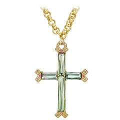 Green Tourmaline and Diamond Cross Pendant