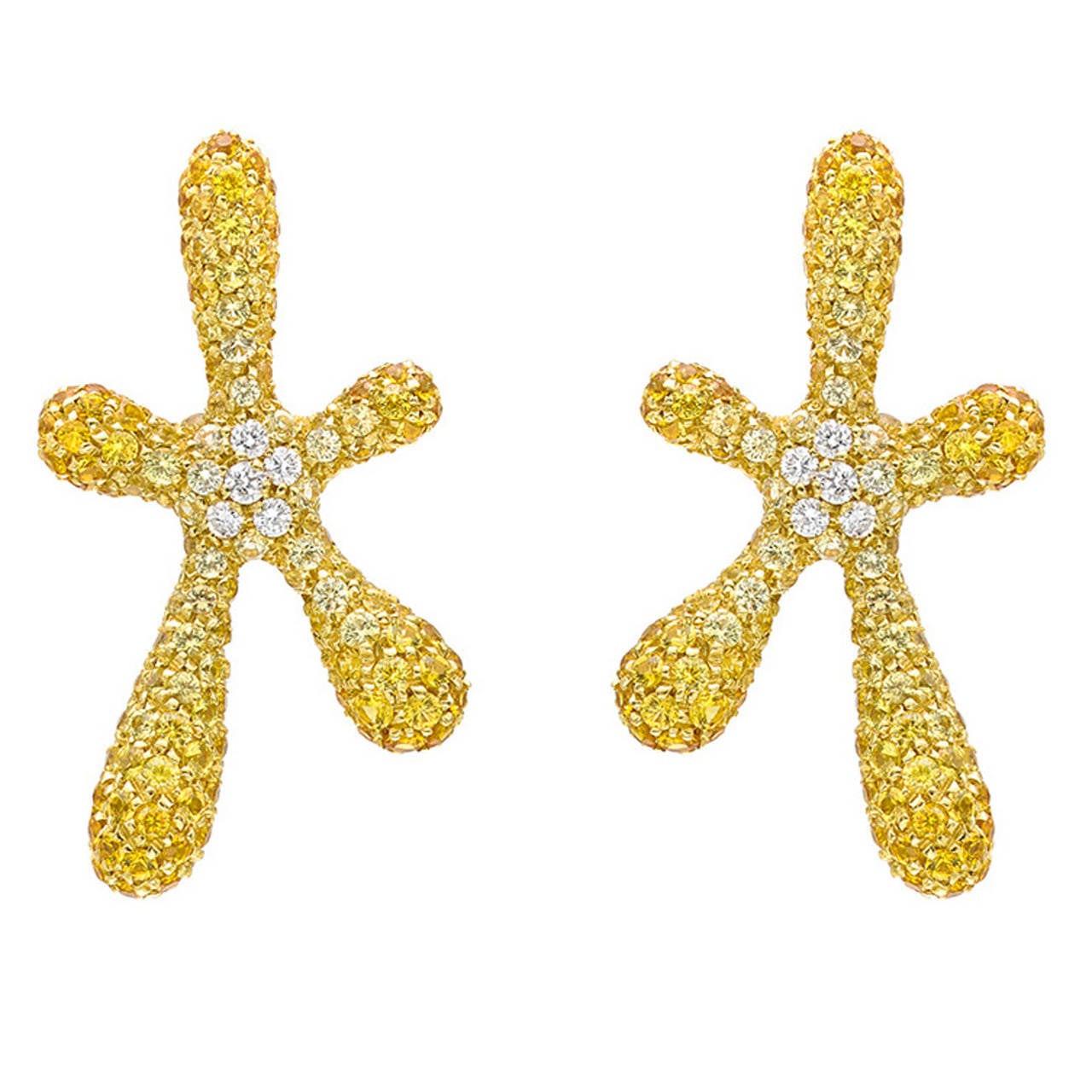 Yellow Sapphire and Diamond Starburst Earrings