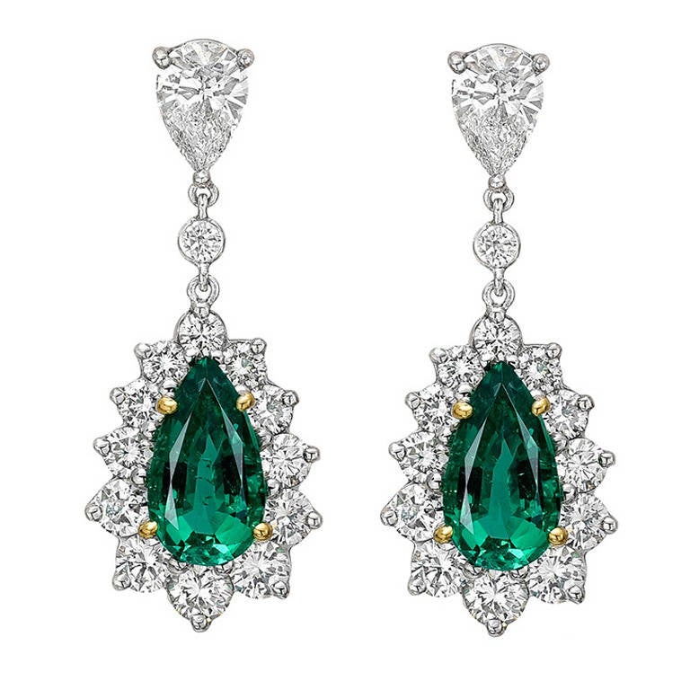 Emerald Diamond Pendant Earrings at 1stDibs