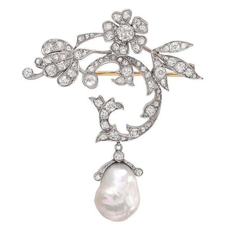 Natural Pearl Diamond Brooch