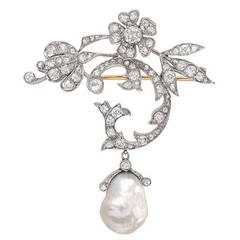 Natural Pearl Diamond Brooch 7