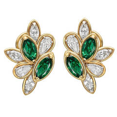 Oscar Heyman Emerald Diamond Cluster Spray Earrings