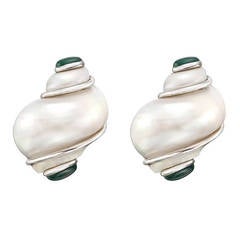 Seaman Schepps ​Turbo Shell Earclips with Emerald Caps