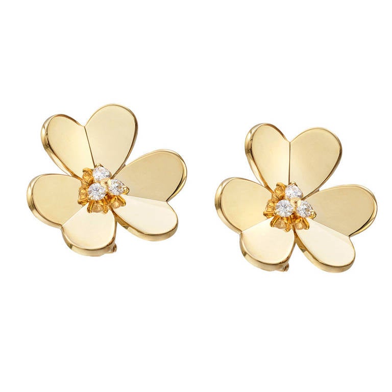 Van Cleef and Arpels Diamond Gold Frivole Earclips at 1stDibs