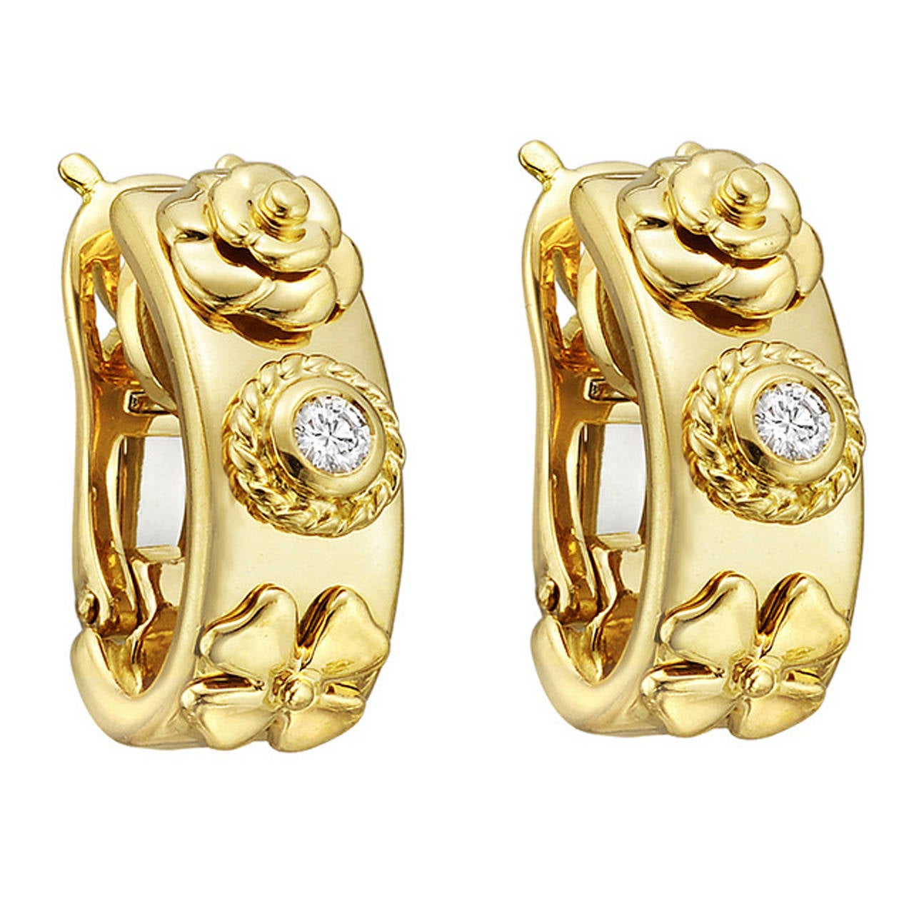 Chanel ​Gold Diamond Floral Hoop Earrings